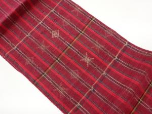 紗紬変わり織縞に幾何学模様織出し名古屋帯